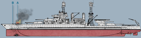 Efekt trafie japoskich bomb w USS "Maryland"